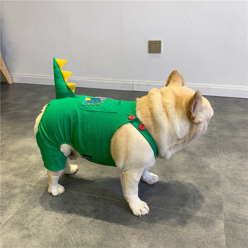 Stylish Comfort for Your Furry Friend: The French-Style Dinosaur Suspenders Outfit
