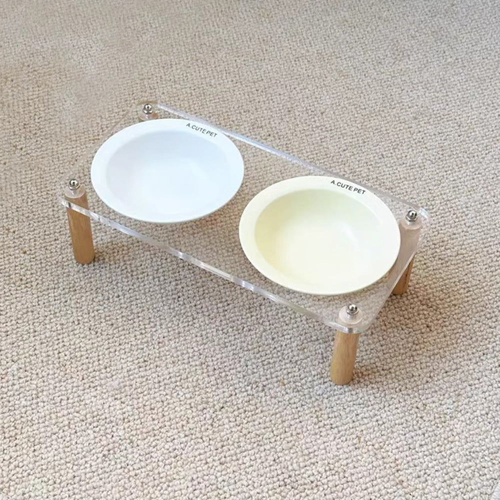 High-Leg Anti-Tip Ceramic Double Bowl for Cats & Dogs