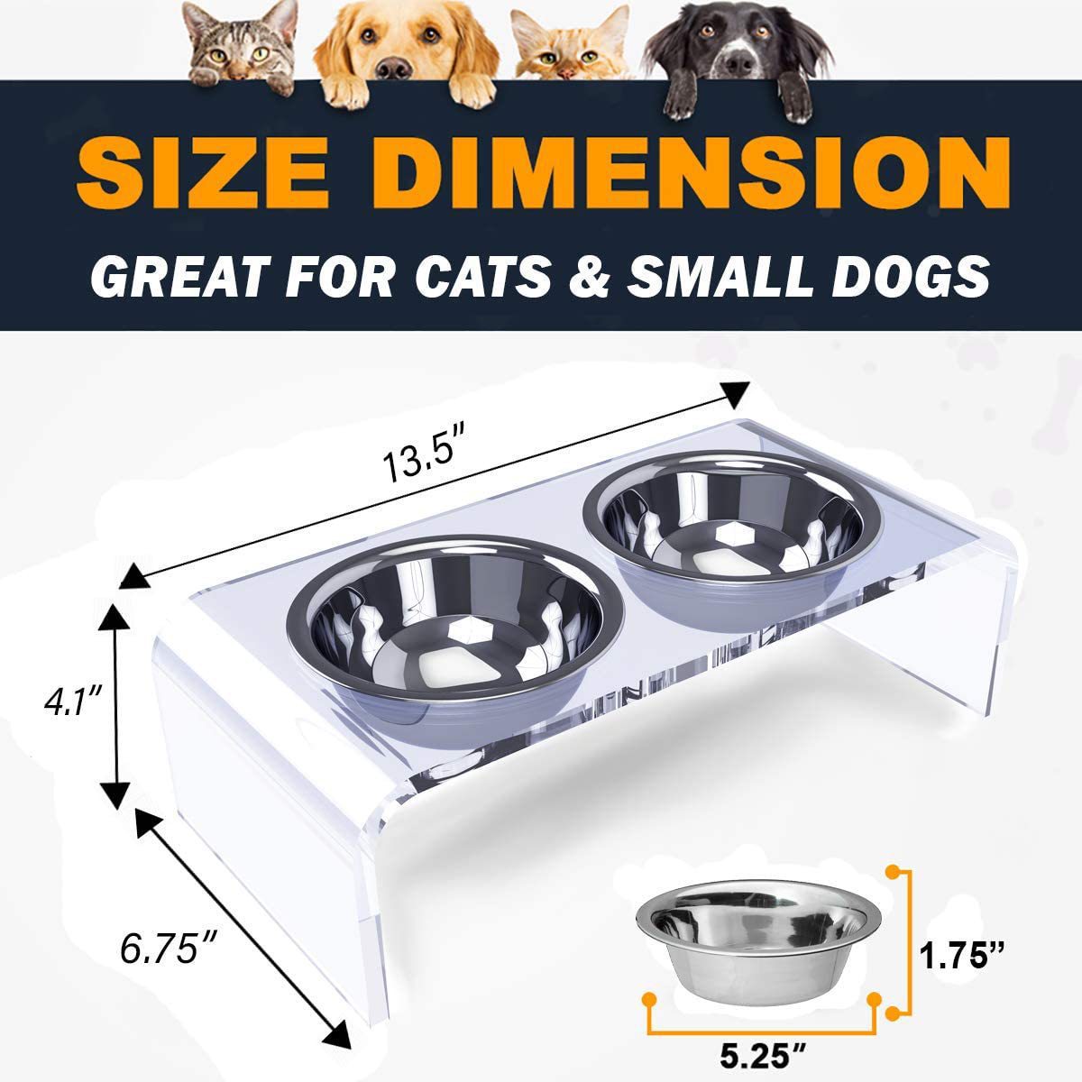 Acrylic Pet Feeding Rack for Small Cats & Dogs