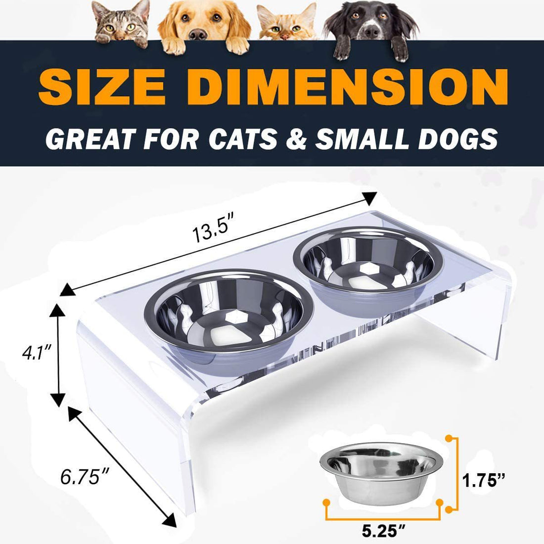 Acrylic Pet Feeding Rack for Small Cats & Dogs