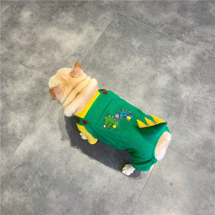 French-Style Dinosaur Suspenders Outfit for Small and Medium Dogs
