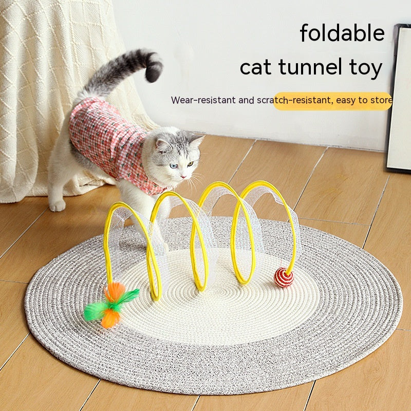 S-Shaped Foldable Cat Tunnel with Spring Mouse Toy