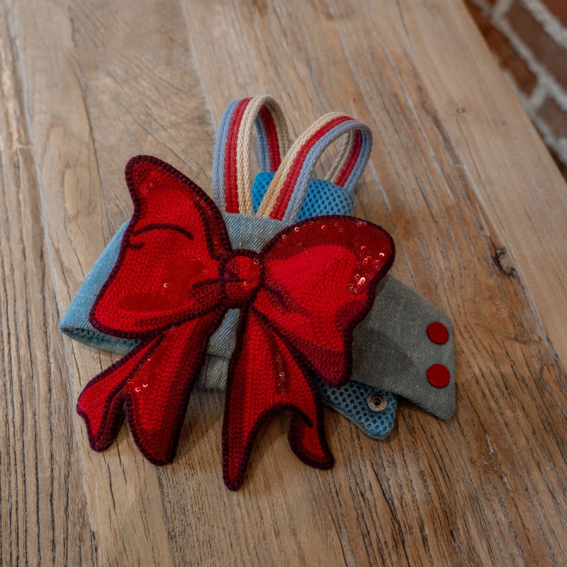 Sphynx Cat Chest Harness with Red Bow and Matching Leash