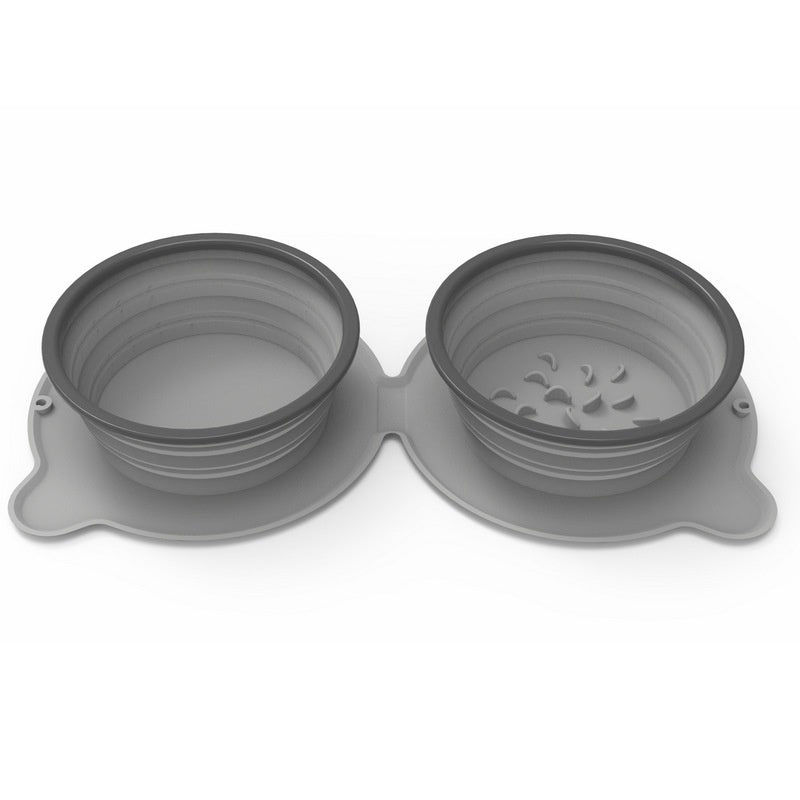 Portable Foldable Silicone Double Pet Bowl, Non-Slip for Travel