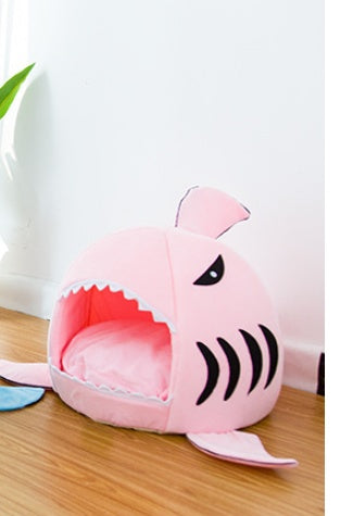 Dual-Purpose Shark Pet Bed for Small Dogs & Cats