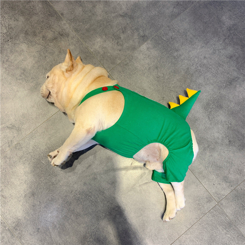 French-Style Dinosaur Suspenders Outfit for Small and Medium Dogs