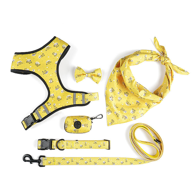 Dog Harness and Leash Set with Bow