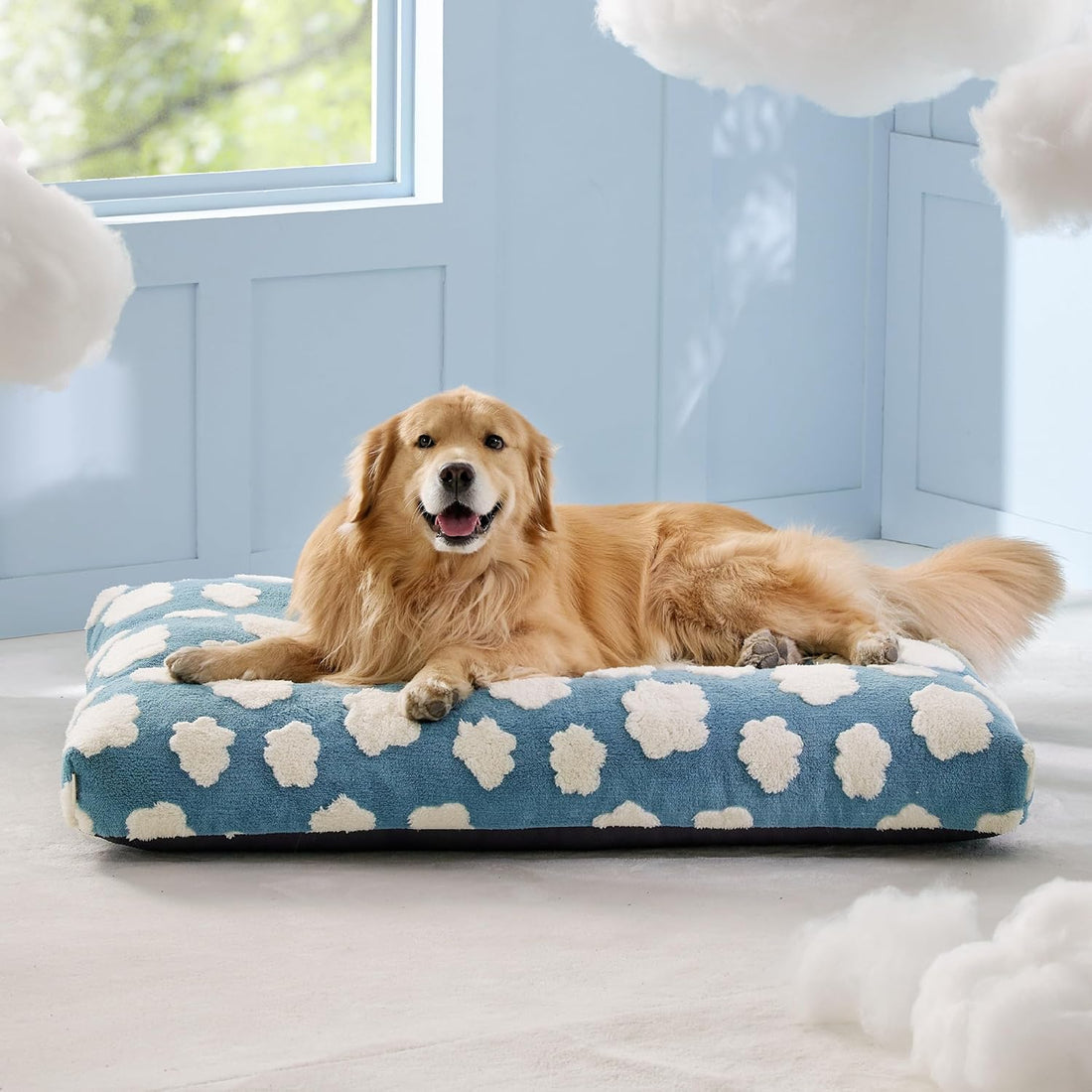 Large Shredded Foam Dog Bed with Removable Cover, Anti-Slip