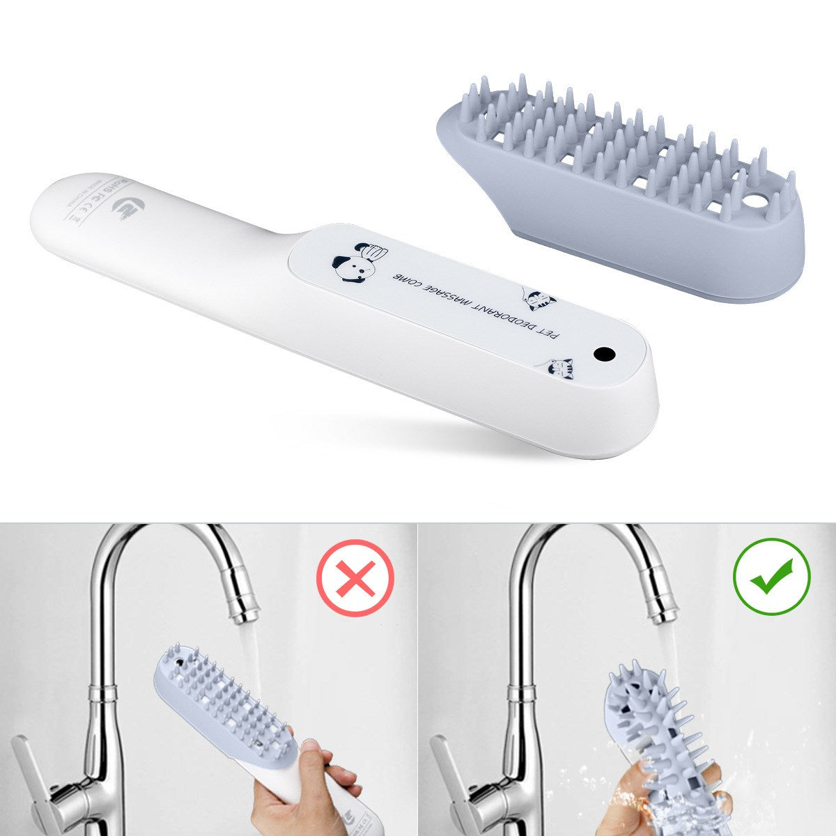 Silicone Pet Massage and Grooming Brush with Fur Removal Comb