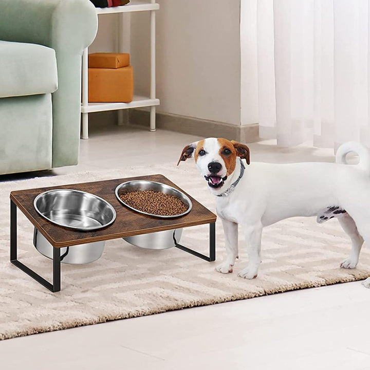 Iron & Wood Pet Feeding Rack with Cat Bowls