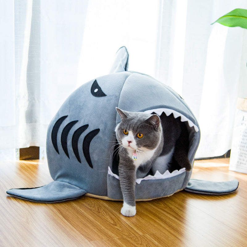 Dual-Purpose Shark Pet Bed for Small Dogs & Cats