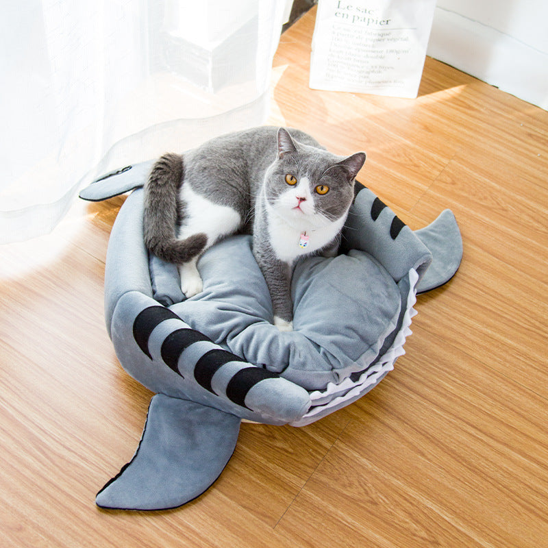 Dual-Purpose Shark Pet Bed for Small Dogs & Cats