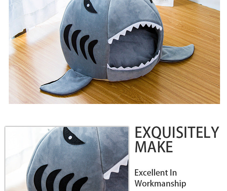 Dual-Purpose Shark Pet Bed for Small Dogs & Cats