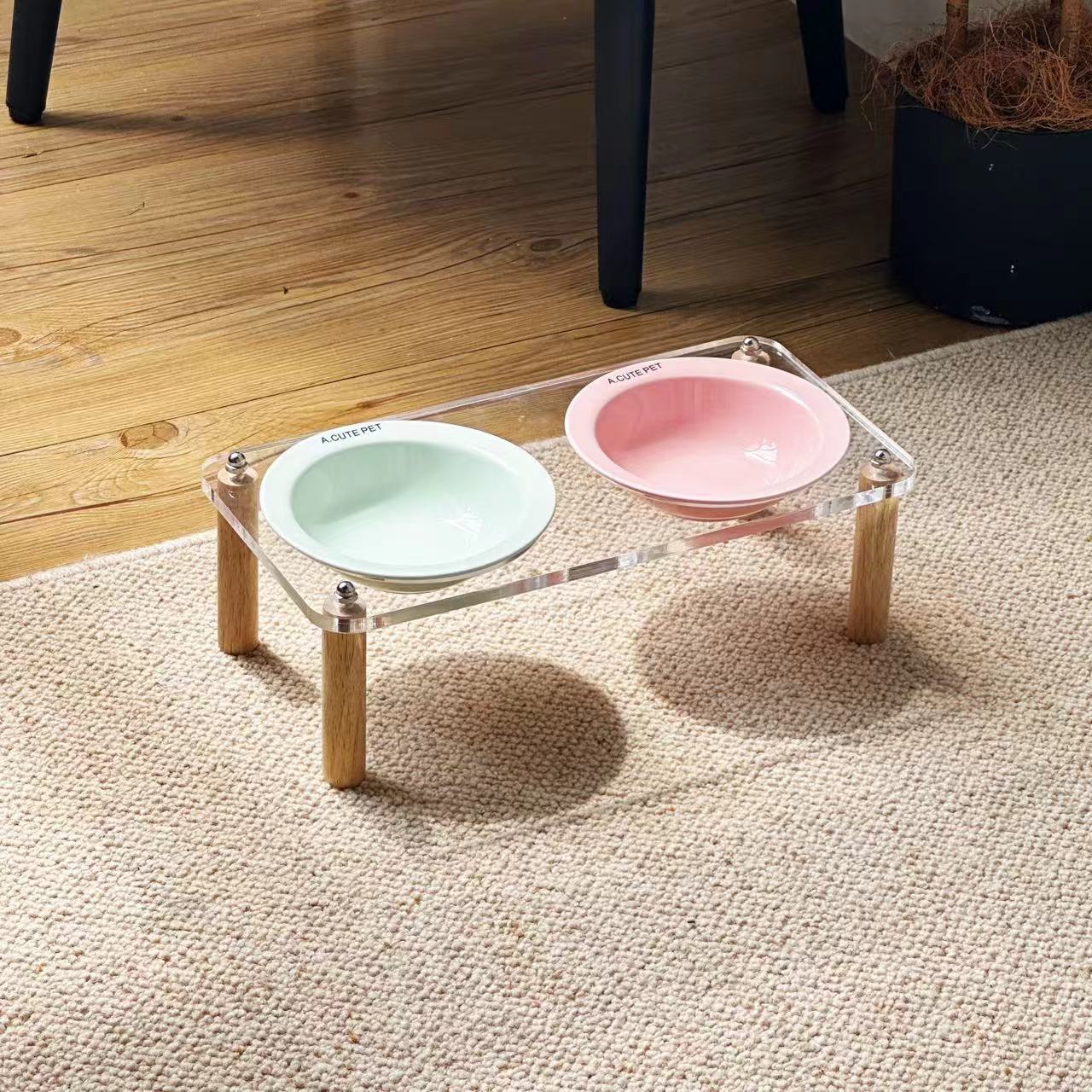 High-Leg Anti-Tip Ceramic Double Bowl for Cats & Dogs