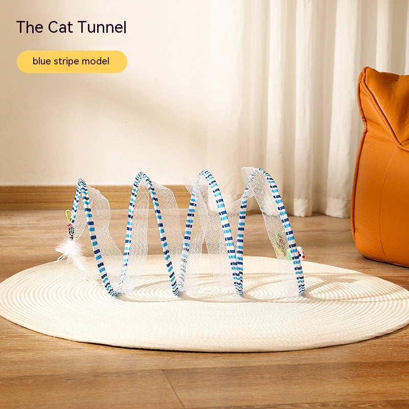 S-Shaped Foldable Cat Tunnel with Spring Mouse Toy