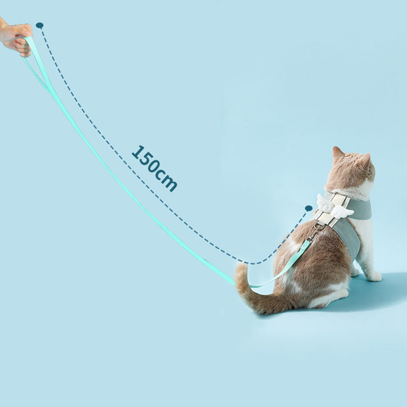 Adjustable Angel Wings Cat Harness and Leash Set, Breathable Comfortable Escape-Proof Design