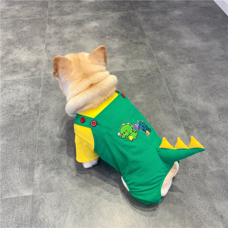 French-Style Dinosaur Suspenders Outfit for Small and Medium Dogs