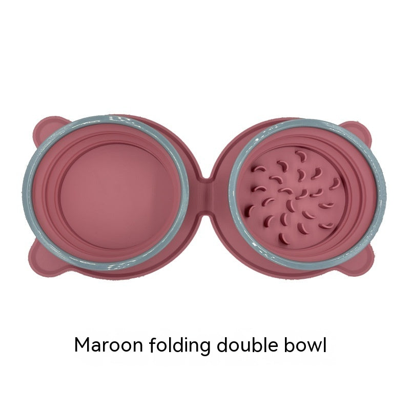 Portable Foldable Silicone Double Pet Bowl, Non-Slip for Travel