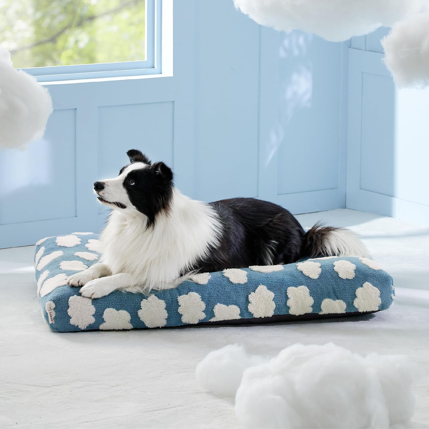 Large Shredded Foam Dog Bed with Removable Cover, Anti-Slip