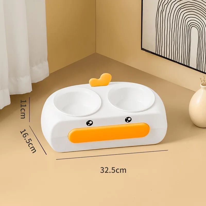 Duck-Shaped Double Pet Bowl for Cats & Dogs