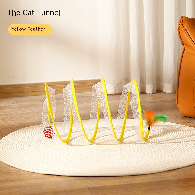 S-Shaped Foldable Cat Tunnel with Spring Mouse Toy