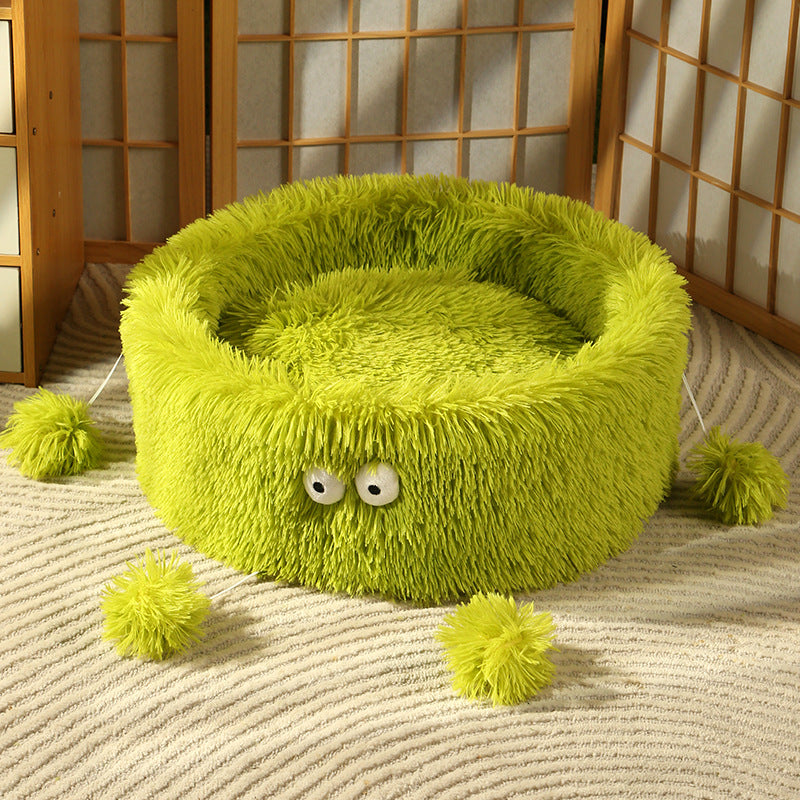 Warm Round Cat & Dog Bed with Cute Eye Monster Design