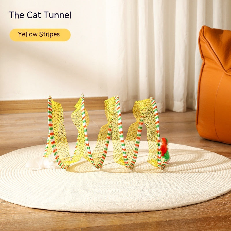S-Shaped Foldable Cat Tunnel with Spring Mouse Toy