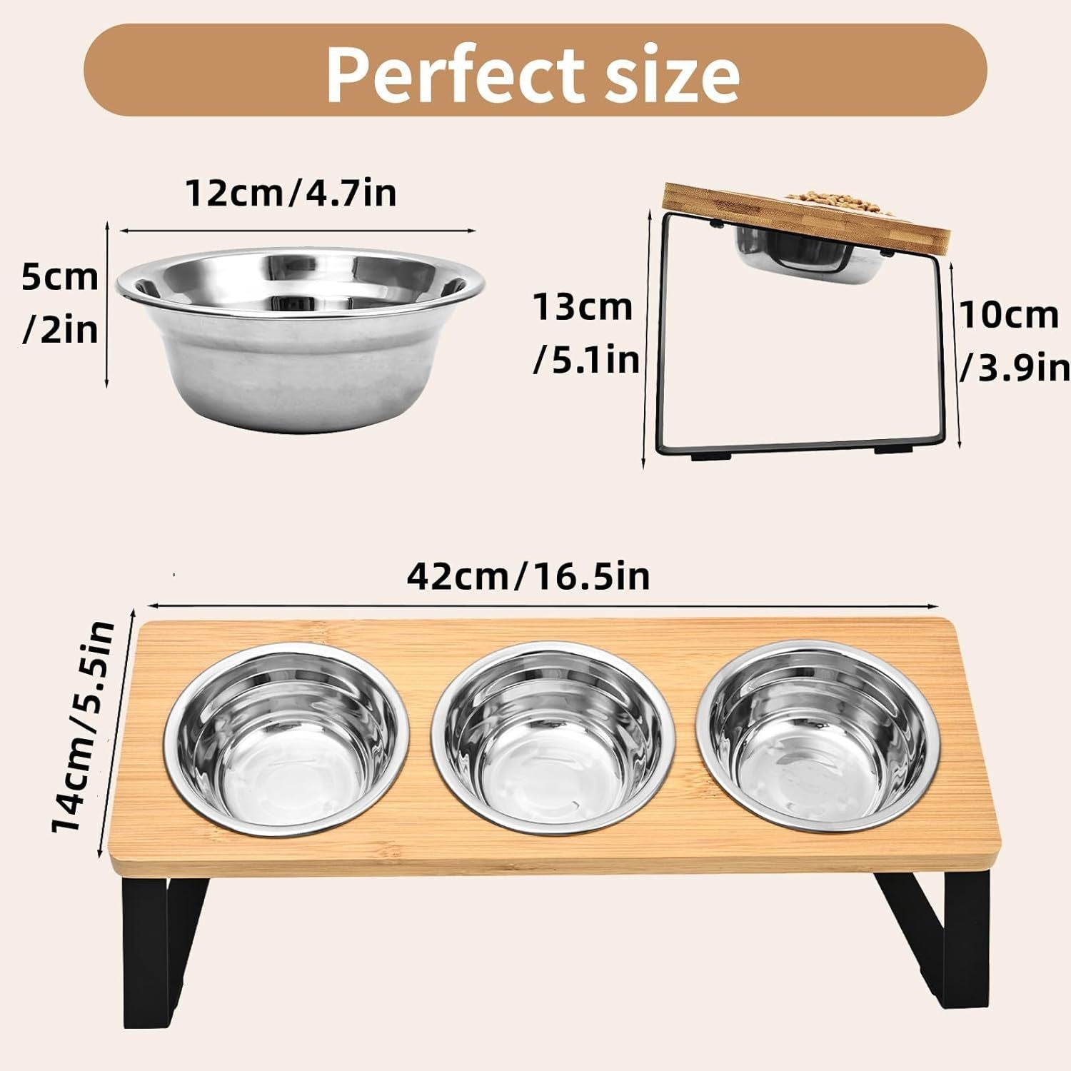 Iron & Wood Pet Feeding Rack with Cat Bowls