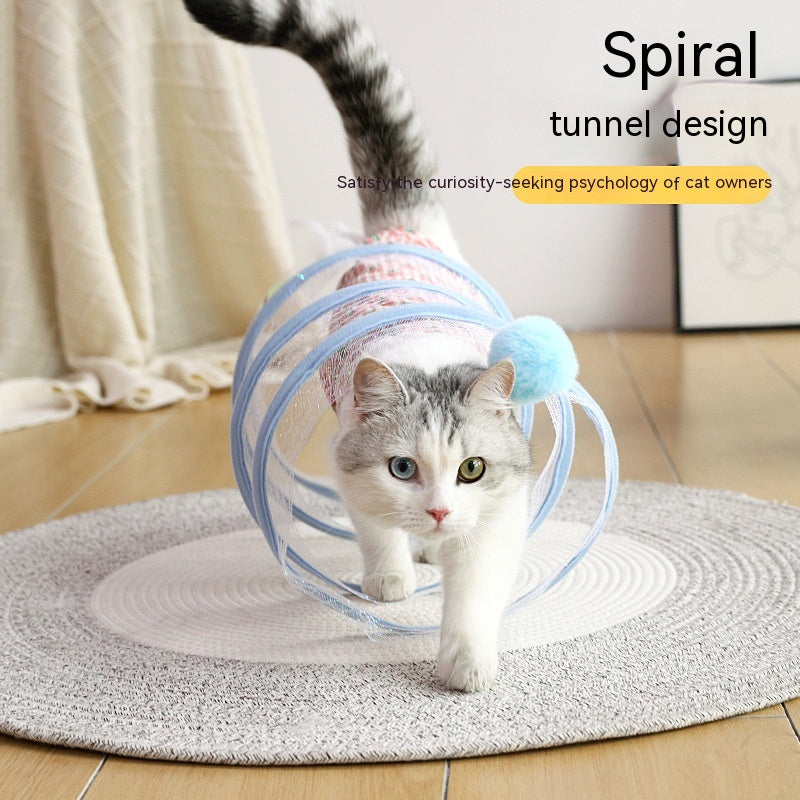 S-Shaped Foldable Cat Tunnel with Spring Mouse Toy