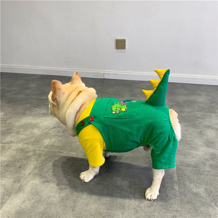 French-Style Dinosaur Suspenders Outfit for Small and Medium Dogs
