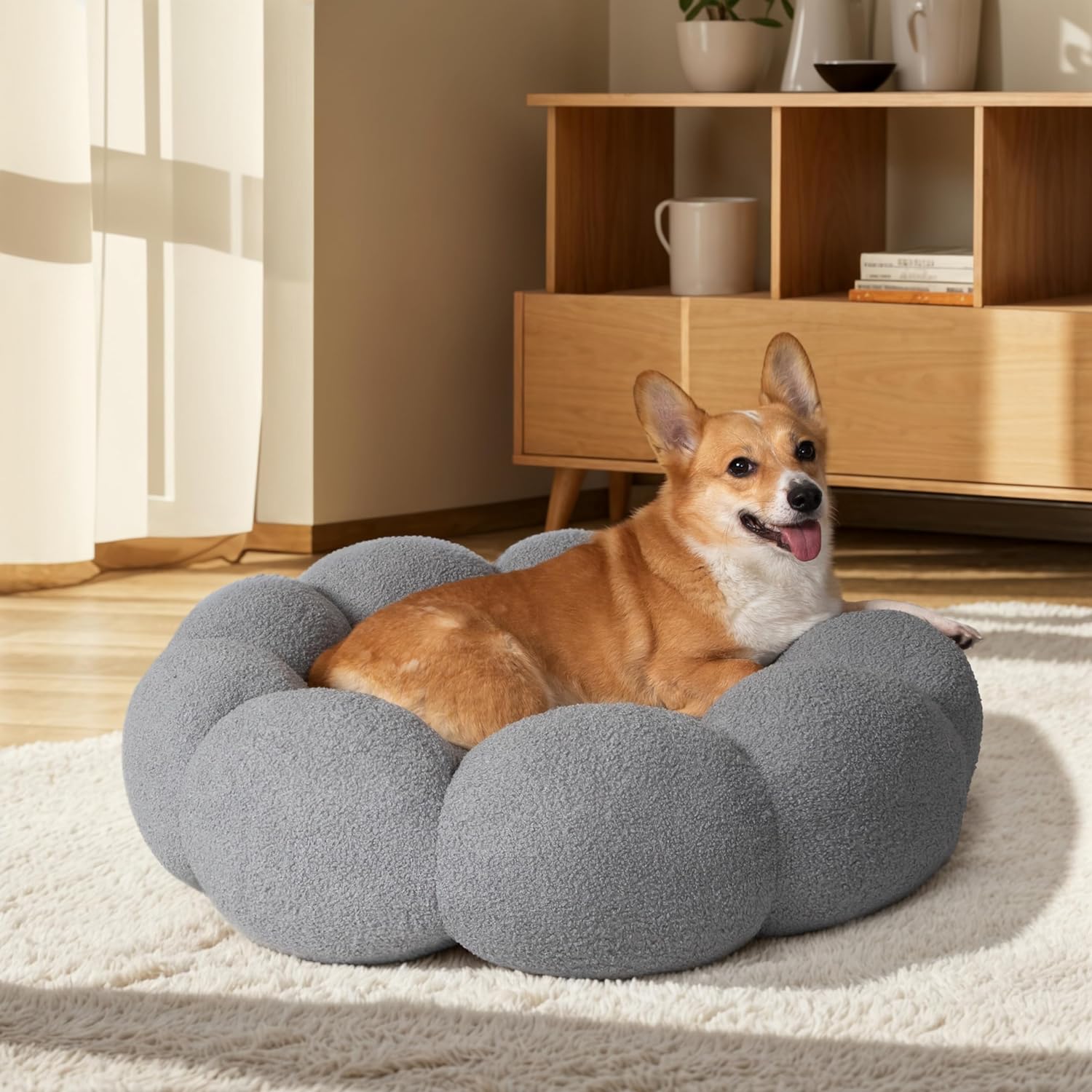 Fluffy Round Calming Cat & Dog Donut Bed, Non-Slip