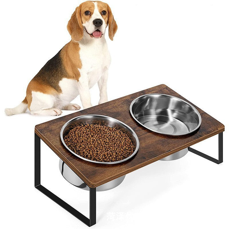 Iron & Wood Pet Feeding Rack with Cat Bowls