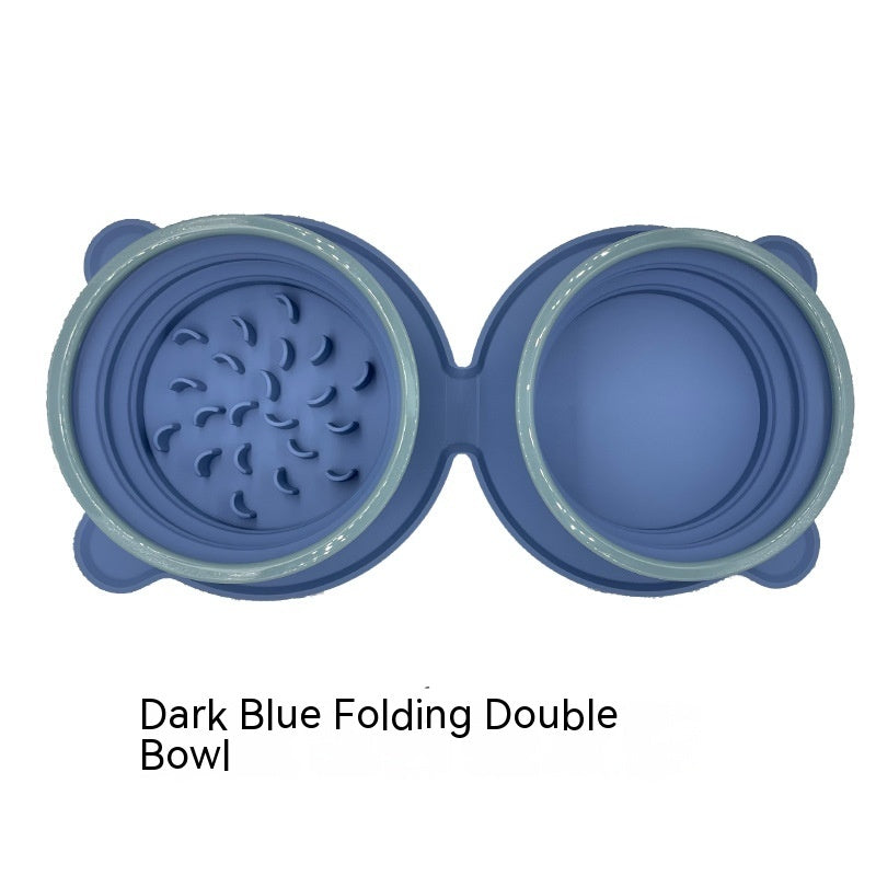 Portable Foldable Silicone Double Pet Bowl, Non-Slip for Travel