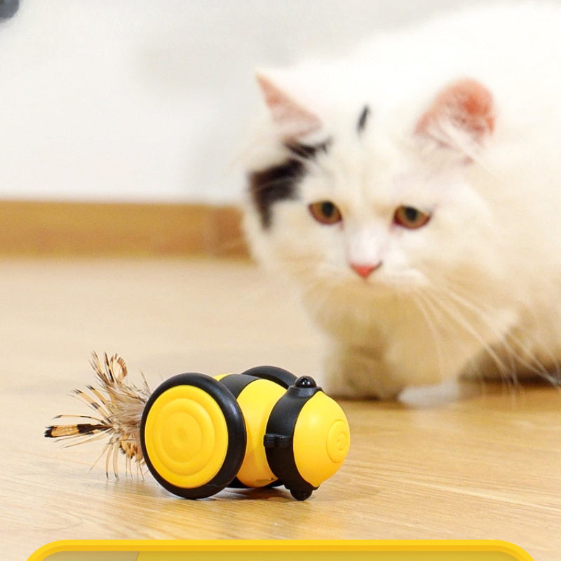 Electric Bee Cat Toy with Feather Teaser for Interactive Play