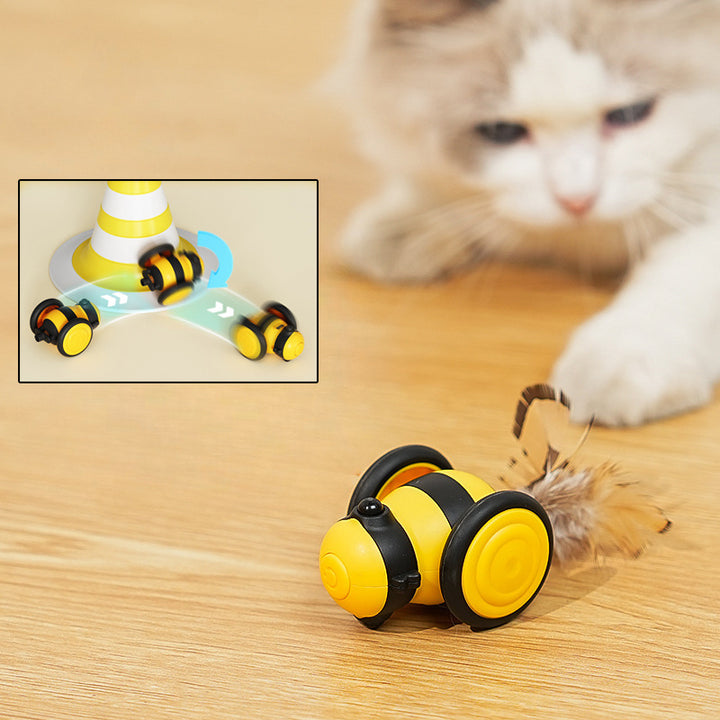 Electric Bee Cat Toy with Feather Teaser for Interactive Play