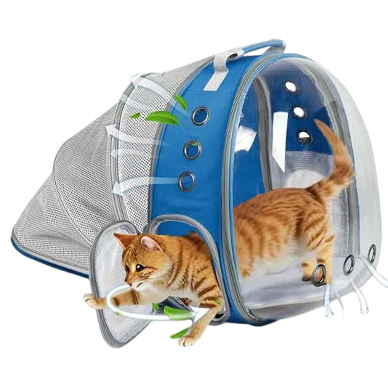 Rear-Expandable Transparent Mesh Backpack for Cats and Small Dogs