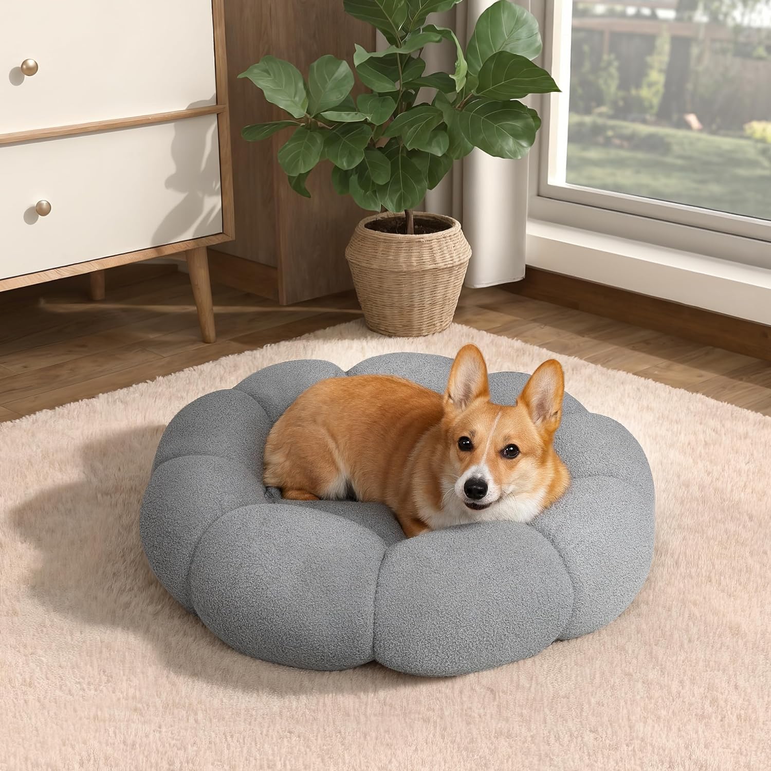 Fluffy Round Calming Cat & Dog Donut Bed, Non-Slip