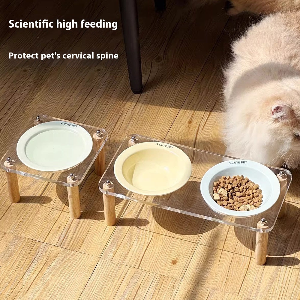 High-Leg Anti-Tip Ceramic Double Bowl for Cats & Dogs