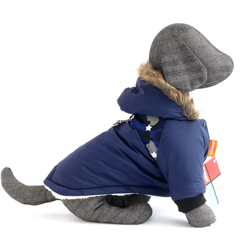 Warm Pet Coat with Traction Rope for Outdoor Adventures