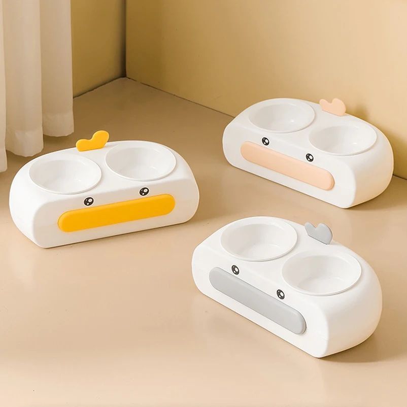 Duck-Shaped Double Pet Bowl for Cats & Dogs
