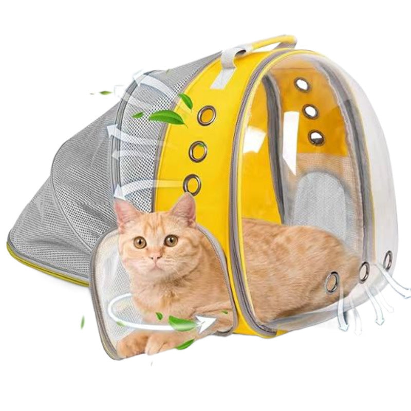 Rear-Expandable Transparent Mesh Backpack for Cats and Small Dogs