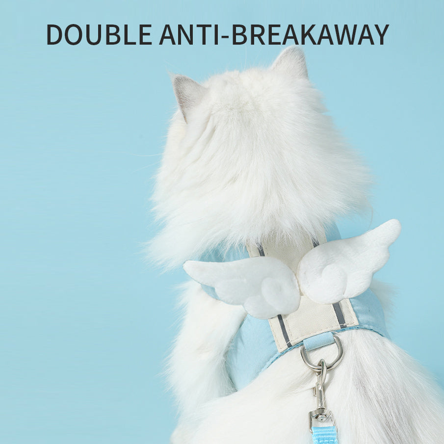 Adjustable Angel Wings Cat Harness and Leash Set, Breathable Comfortable Escape-Proof Design