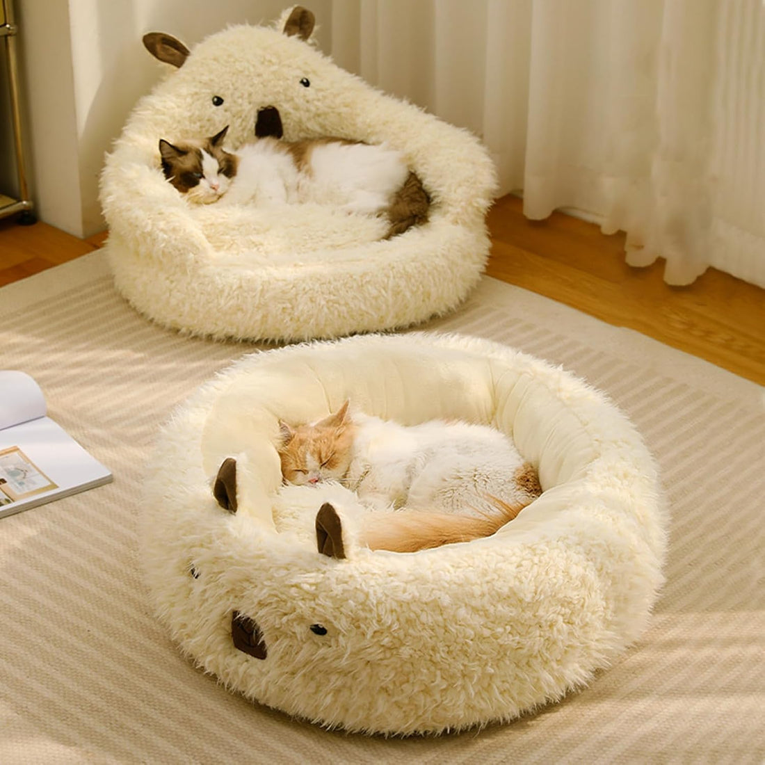 Alpaca Plush Pet Bed for Dogs & Cats with Calming Design