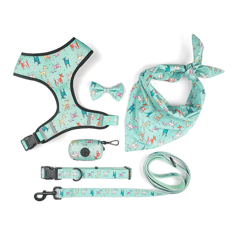 Dog Harness and Leash Set with Bow