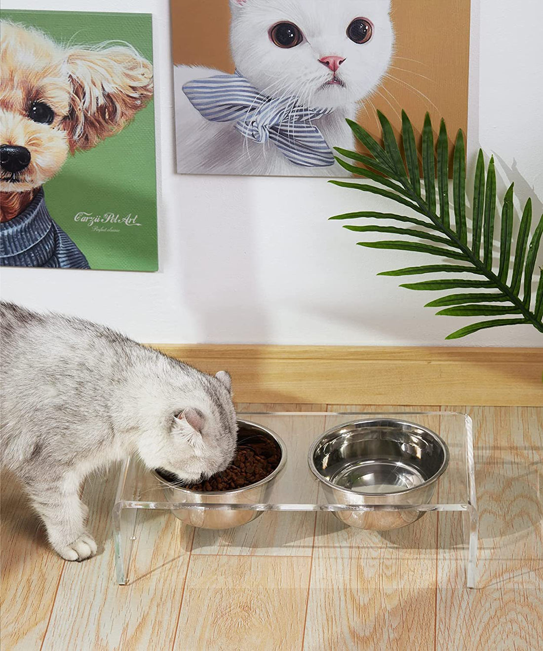 Acrylic Pet Feeding Rack for Small Cats & Dogs