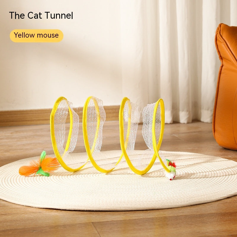 S-Shaped Foldable Cat Tunnel with Spring Mouse Toy