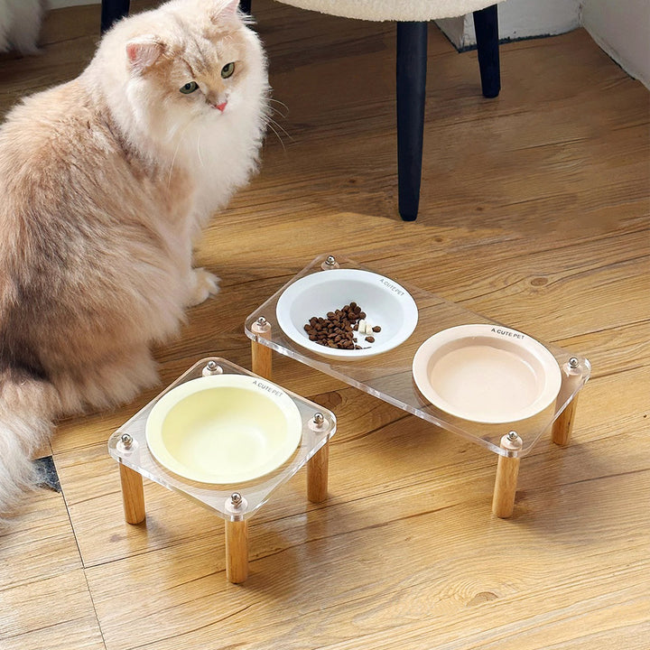 High-Leg Anti-Tip Ceramic Double Bowl for Cats & Dogs