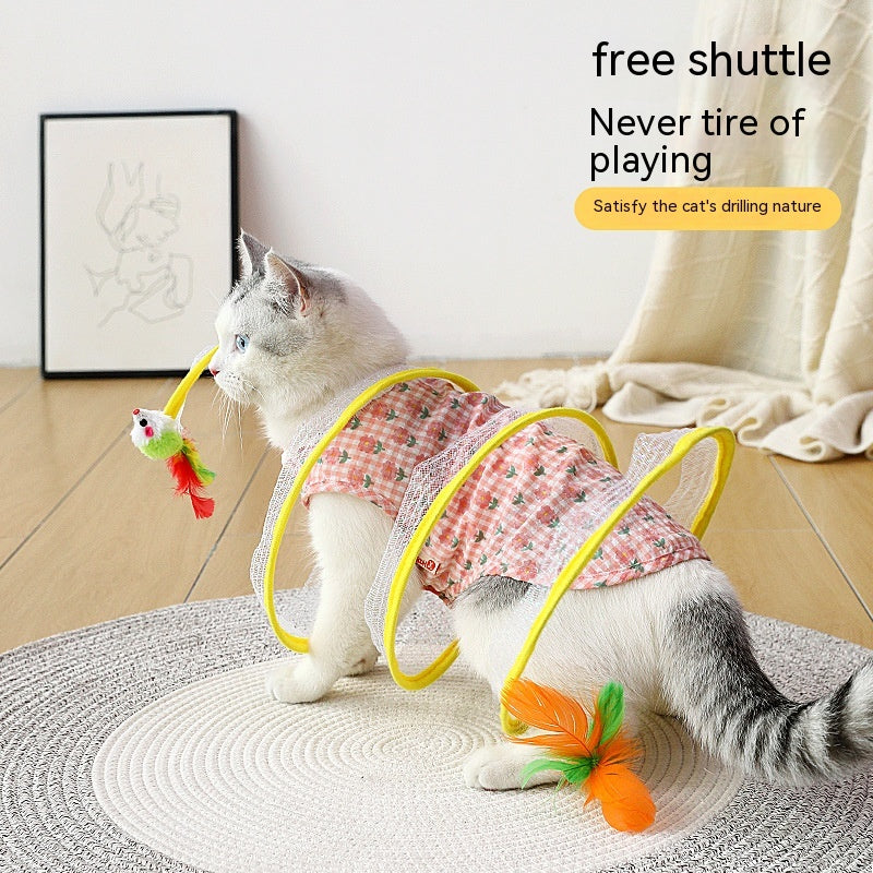 S-Shaped Foldable Cat Tunnel with Spring Mouse Toy