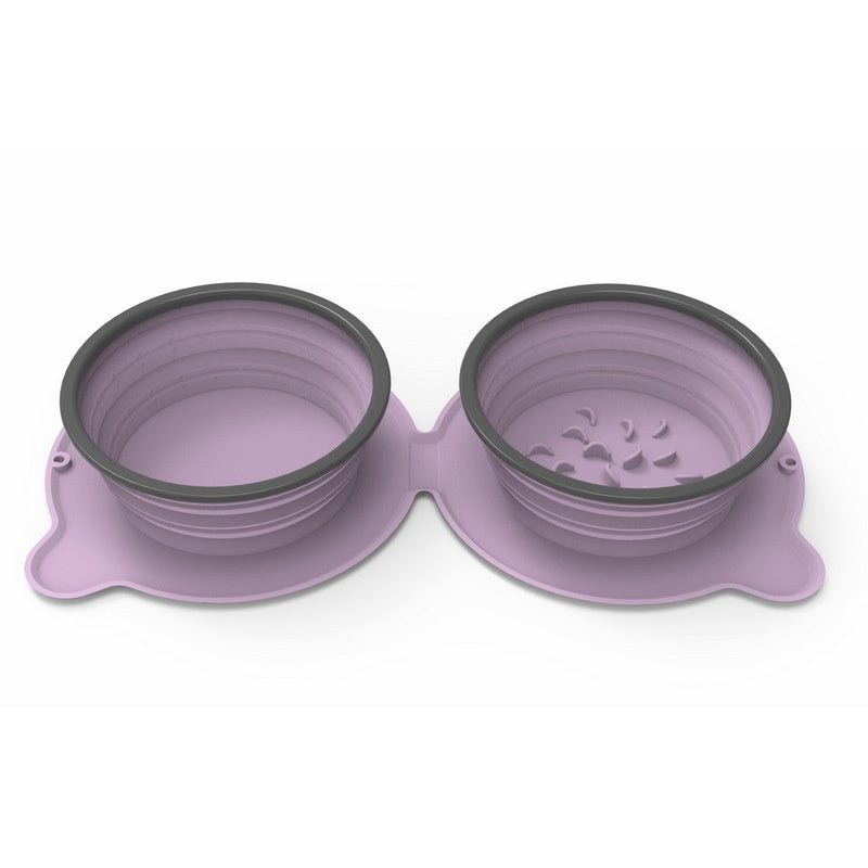 Portable Foldable Silicone Double Pet Bowl, Non-Slip for Travel