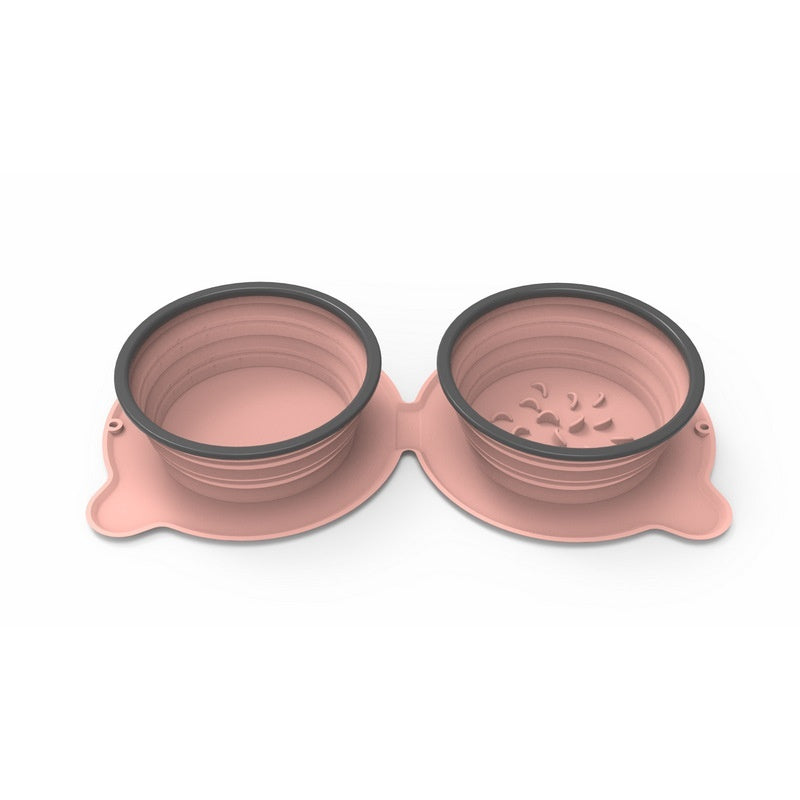 Portable Foldable Silicone Double Pet Bowl, Non-Slip for Travel